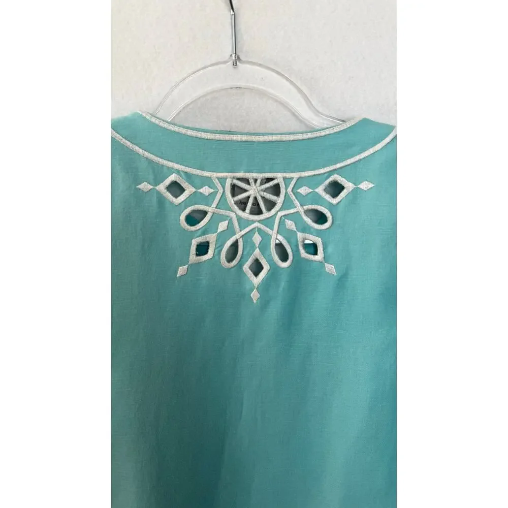 Bob Mackie Wearable Art 2000s Turquoise Linen Embroidered Twin Set XS